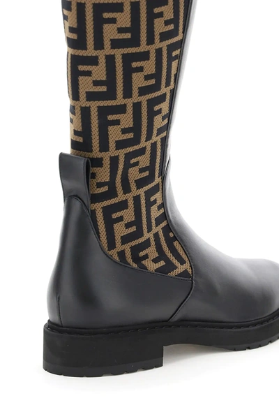 Shop Fendi Ff Logo Boots In Brown,black