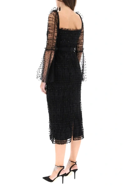 Shop Self-portrait Midi Dress In Tulle And Sequins In Black