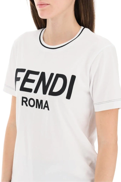 Shop Fendi Roma Print T-shirt In White,black