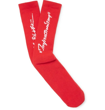 Pre-owned Off-white  Impressionism' Logo Intarsia Stretch Socks (ss19) Red/white