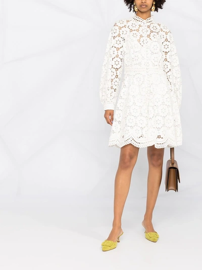 Shop Zimmermann Bells Rouleau-button Lace Mini Dress In White