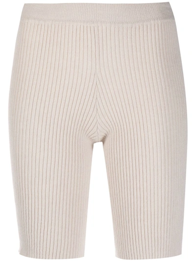 Shop Ami Amalia Ribbed-knit Shorts In Neutrals