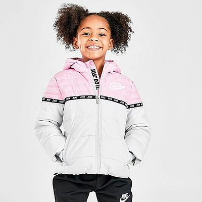 Shop Nike Girls' Little Kids' Taped Colorblock Puffer Jacket In Pink