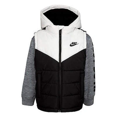 Shop Nike Boys' Little Kids' 2fer Puffer Jacket In Black/white/grey