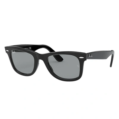 Ray Ban Original Wayfarer Washed Lenses Sunglasses Shiny Black Frame Green Lenses 52-22 In Shiny Black