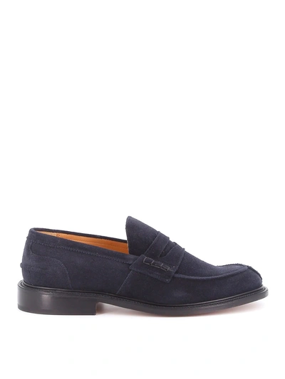 Tricker's Suede Loafers With Round Toe And Penny Strap In Black