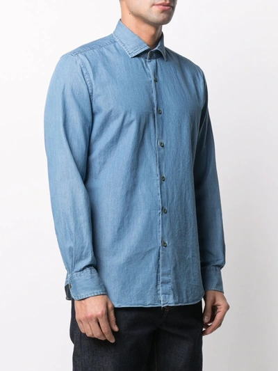Shop Xacus Button-down Denim Shirt In Blue