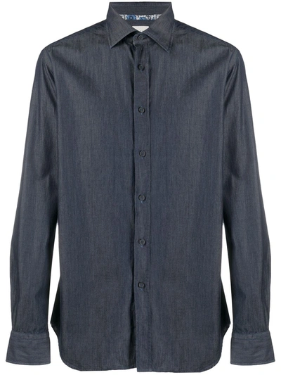 Shop Xacus Denim Button-down Shirt In Blue