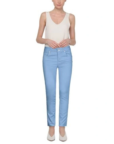 Shop Liu •jo Woman Pants Pastel Blue Size 24 Cotton, Polyester, Elastane