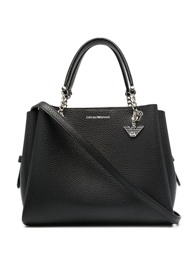 Shop Emporio Armani Pebbled Effect Chain Strap Tote Bag In Black