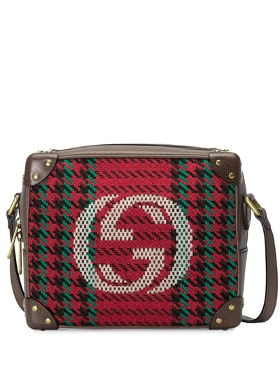 Shop Gucci Interlocking Gg Houndstooth Shoulder Bag In Red