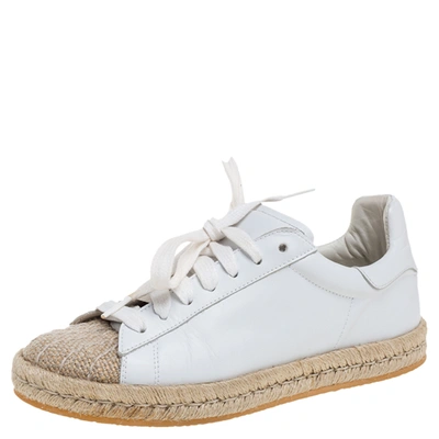 Pre-owned Alexander Wang White Leather And Jute Cap Toe Espadrilles Low Top Sneakers Size 37