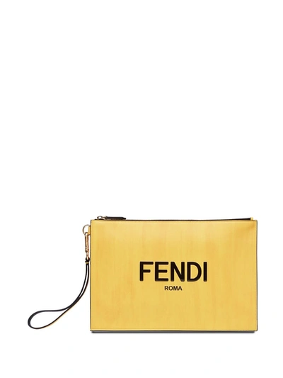 Shop Fendi Print Clutch In Yellow