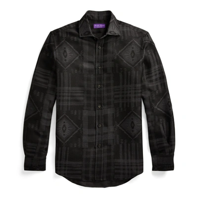 Shop Ralph Lauren Suede-patch Jacquard Shirt In Charcoal Beacon