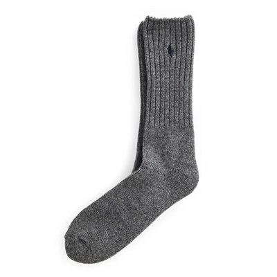 Shop Polo Ralph Lauren Ribbed Wool-blend Boot Socks In Medgy