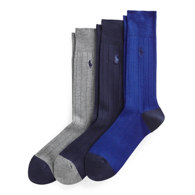 Shop Ralph Lauren Dress Sock 3-pack In Bright Blue