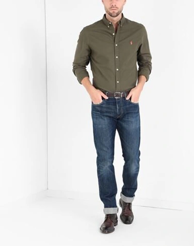 Shop Polo Ralph Lauren Slim Fit Oxford Shirt Man Shirt Military Green Size Xxl Cotton