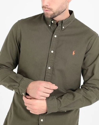 Shop Polo Ralph Lauren Slim Fit Oxford Shirt Man Shirt Military Green Size Xxl Cotton