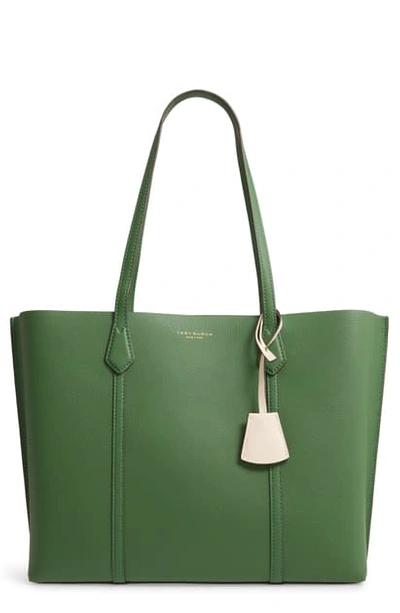 Shop Tory Burch Perry Leather Tote In Arugula