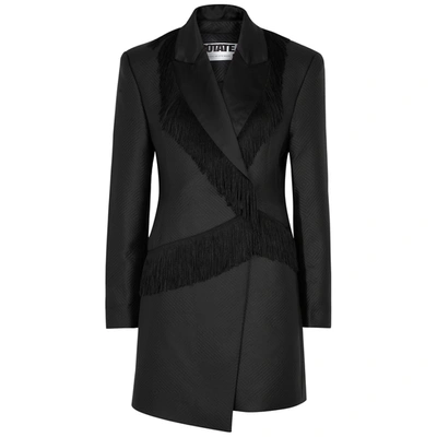 Shop Rotate Birger Christensen Shannon Black Fringe-trimmed Blazer Dress