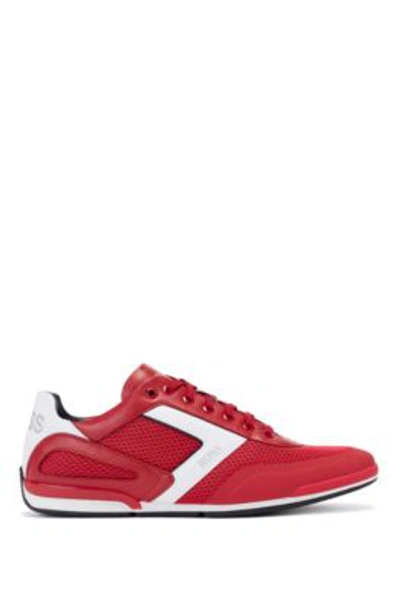 Shop Hugo Boss - Hybrid Trainers With Reflective Details And Backtab Logo - Red