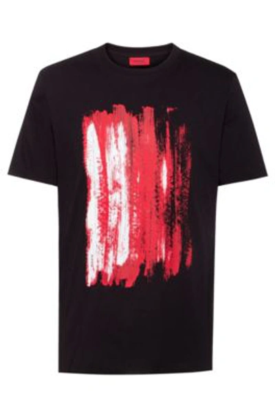 Shop Hugo Boss - Abstract Print Slim Fit T Shirt In Cotton Jersey - Black