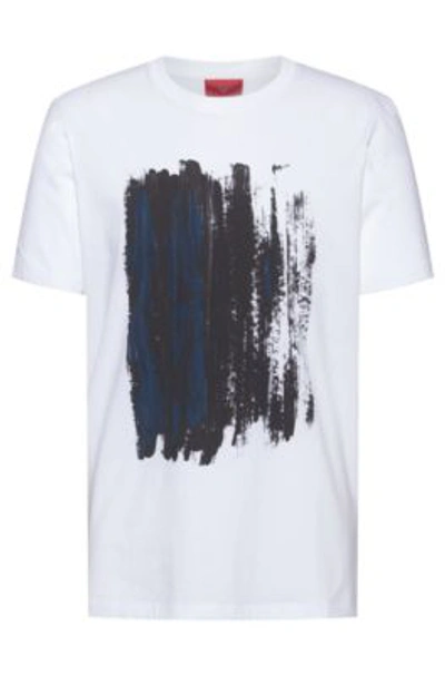 Shop Hugo Boss - Abstract Print Slim Fit T Shirt In Cotton Jersey - White