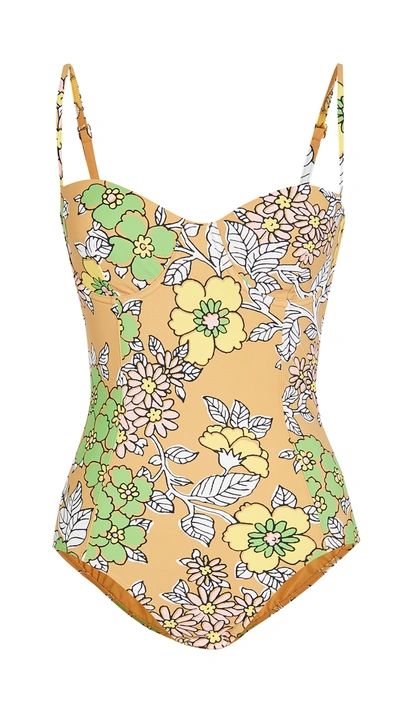 Shop Tory Burch Printed Underwire One Piece In Brown Wallpaper Floral