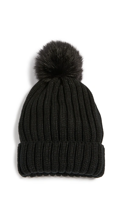 Shop Adrienne Landau Knit Hat With Pom In Black