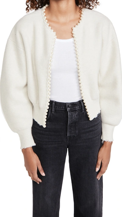 Shop Alexander Wang Cropped Cardigan With Imitation Pearl Placket In Ivory