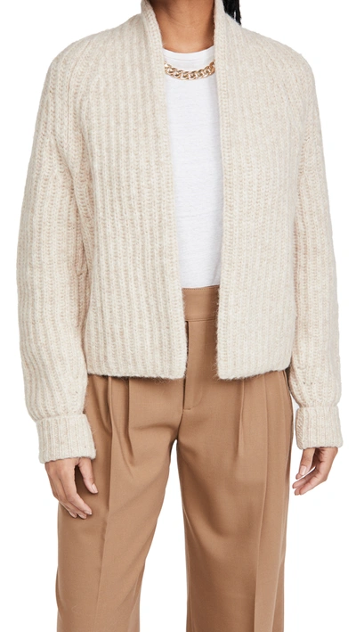 Shop Vince Ribbed Cropped Alpaca Cardigan In Heather Oatmeal