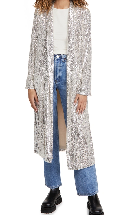 Sequined Duster Jacket In Silver