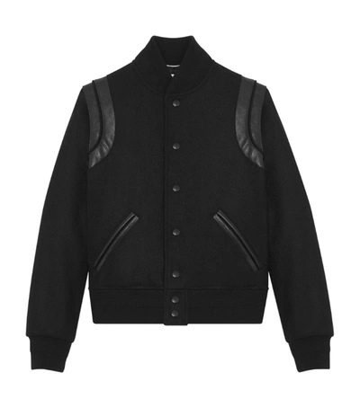 Shop Saint Laurent Leather-trim Bomber Jacket In Black