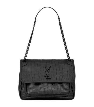 Shop Saint Laurent Medium Niki Croc-embossed Shoulder Bag