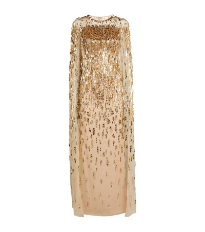 Shop Jenny Packham Embroidered Mercedes Cape Gown