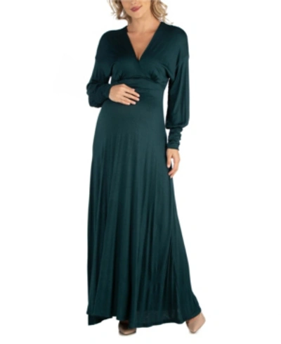 Shop 24seven Comfort Apparel Formal Long Sleeve Maternity Maxi Dress In Green