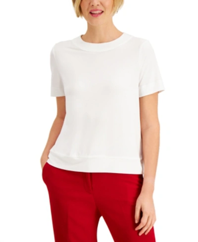 Shop Kasper Crepe Boxy Blouse In Creme White