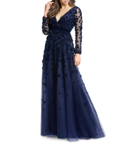 Shop Mac Duggal Embellished Floral Gown In Navy