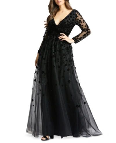 Shop Mac Duggal Embellished Floral Gown In Black