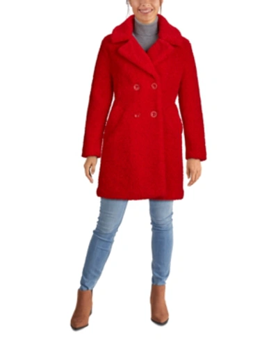 Shop Kenneth Cole Double-breasted Faux-fur Teddy Coat In Red