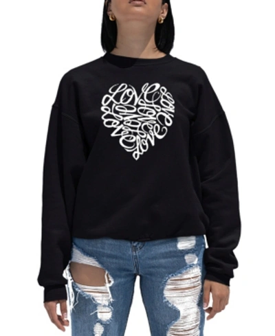 LA POP ART WOMEN'S WORD ART CREWNECK LOVE HEART SWEATSHIRT 