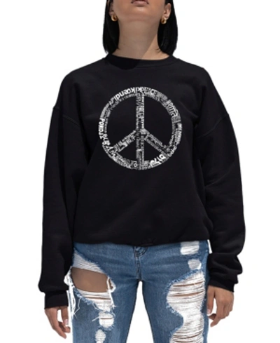 Shop La Pop Art Women's Word Art Crewneck The Word Peace In 77 Languages Sweatshirt In Black