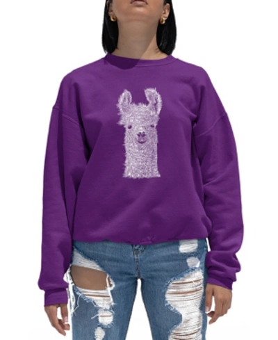 La Pop Art Women's Word Art Cat Tail Heart Crewneck Sweatshirt In Purple