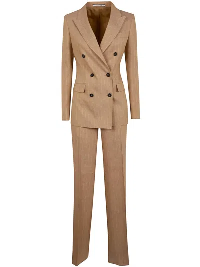 0205 Tagliatore Blazer Paris Double-breasted Striped In Beige