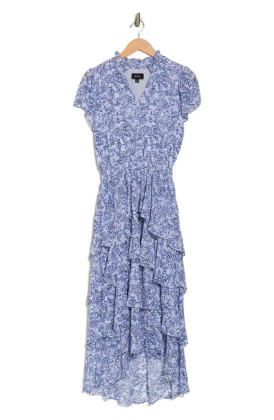 1.state Floral Ruffle Midi Dress In Blue/ White
