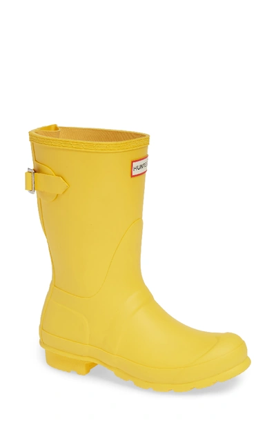 Hunter Original Short Back Adjustable Waterproof Rain Boot In Yellow