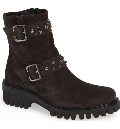 Paul Green Veronia Studded Buckle Boot In Anthrazite Suede