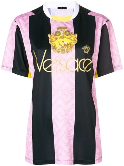 Versace Embroidered Logo Football T In Nero Rosa Giallo (yellow)