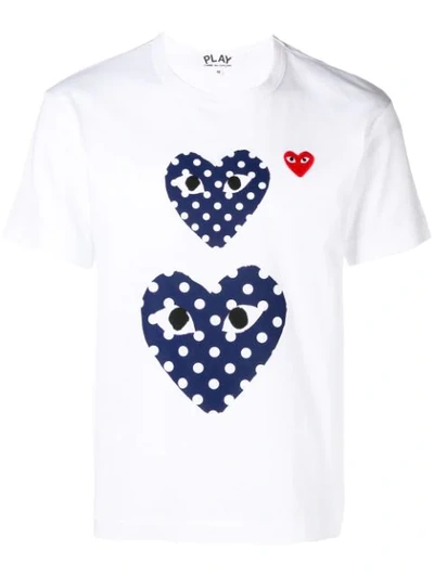 Comme Des Garçons Play Comme Des Garcons Play White Polka Dot Double Heart T-shirt