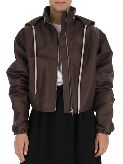 Rick Owens High Neck Cropped Jacket In Brown